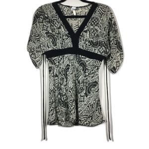 Taupe black babydoll top tie back v neck dark fairy fairycore y2K semi sheer S